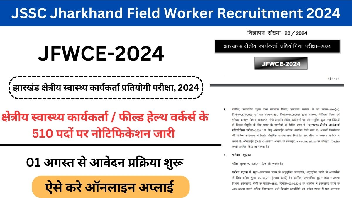 JSSC Jharkhand Field Worker Recruitment 2024 झारखण्ड फील्ड वर्कर के 510 पदों पर नोटिफिकेशन जारी