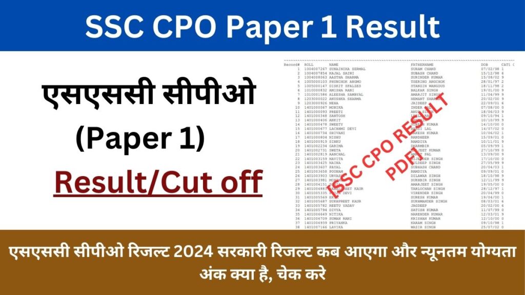 SSC CPO Paper 1 Result 2024 एसएससी सीपीओ रिजल्ट 2024 सरकारी रिजल्ट कब आएगा और न्यूनतम योग्यता अंक क्या है, चेक करे