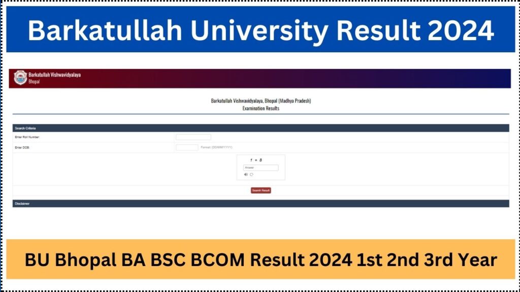 Barkatullah University Result 2024 BSC BCOM BA जारी, BU Bhopa UG PG Marksheet चेक करे 