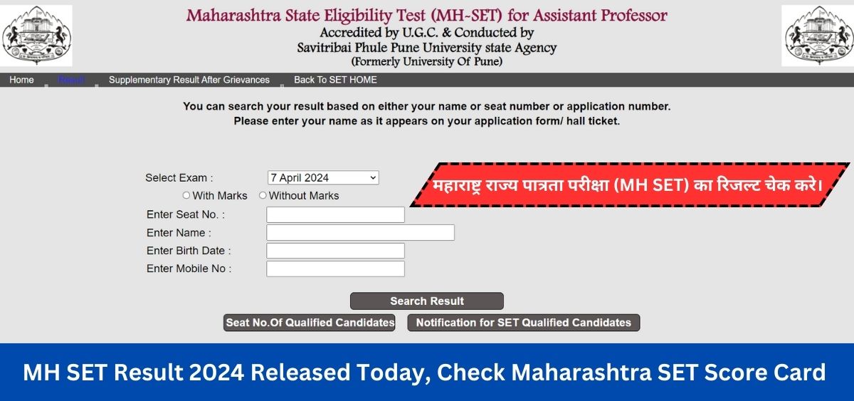 MH SET Result 2024 Released Today, Check Maharashtra SET Score Card Direct link setexam.unipune.ac.in