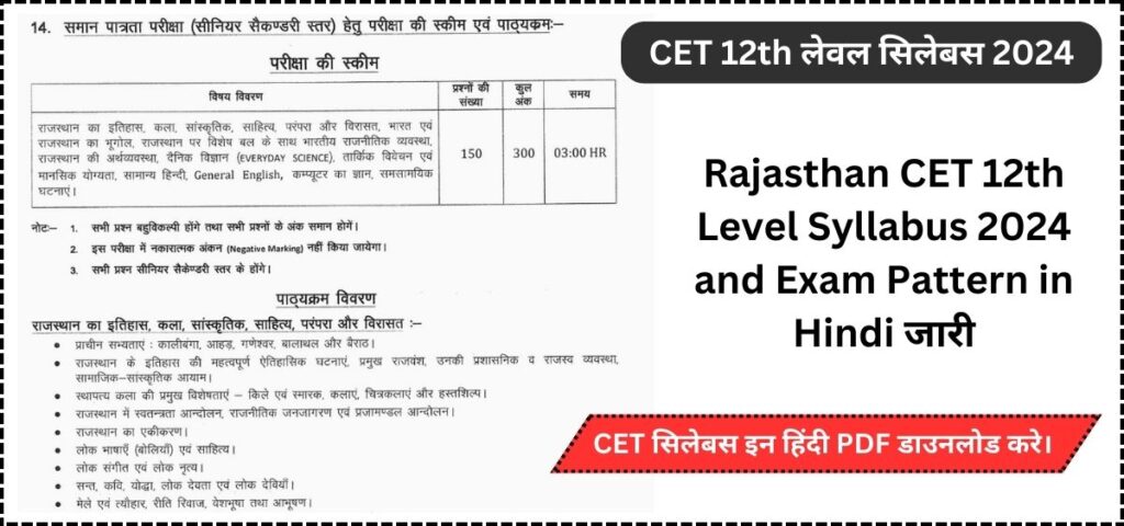 Rajasthan CET 12th Level Syllabus 2024 and Exam Pattern in Hindi: CET 12th लेवल का नया सिलेबस और एग्जाम पैटर्न जारी