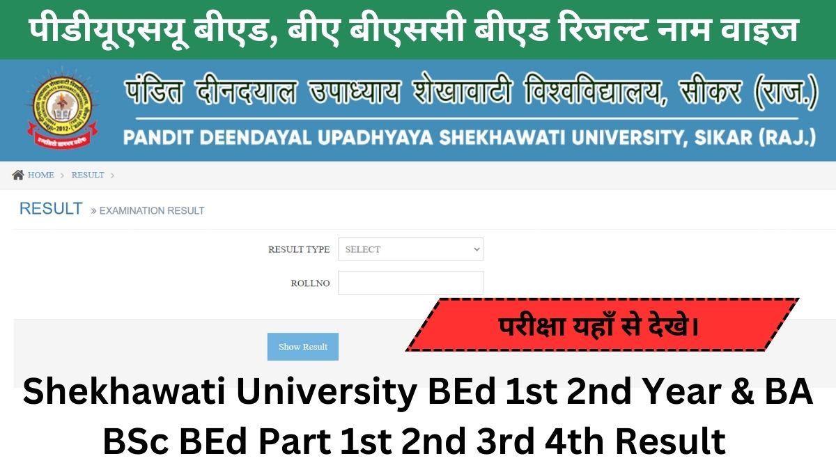 Shekhawati University BEd 1st 2nd Year Result 2024 | पीडीयूएसयू बीएड, बीए बीएससी बीएड रिजल्ट चेक करे