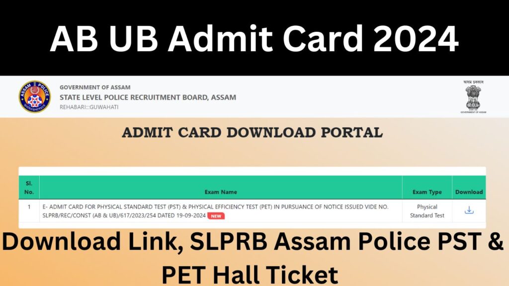 AB UB Admit Card 2024 Download Link slprbassam.in - SLPRB Assam Police PST & PET Hall Ticket