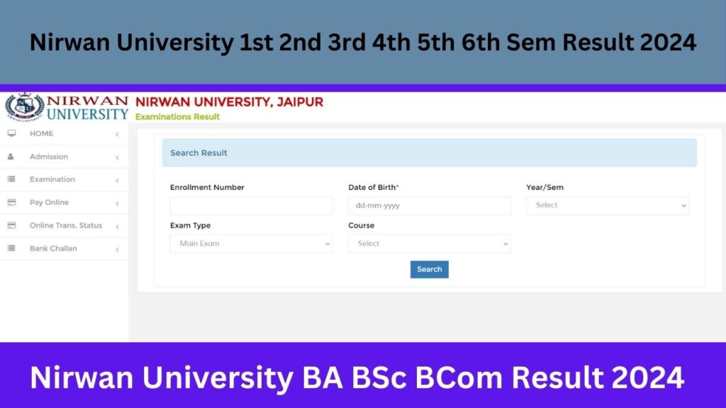 Nirwan University 1st 2nd 3rd 4th 5th 6th Sem Result 2024 UOT Check digital.nirwanuniversity.ac.in Result