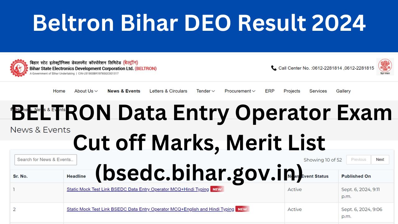 Beltron Bihar DEO Result 2024 BELTRON Data Entry Operator Exam Cut off Marks, Merit List (bsedc.bihar.gov.in)