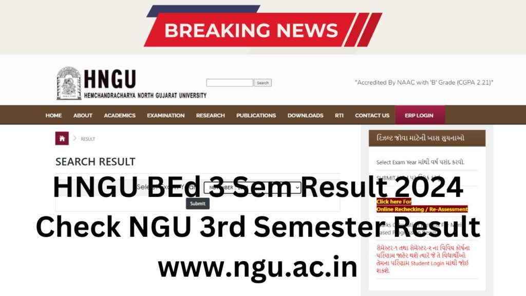 HNGU BEd 3 Sem Result 2024 Check NGU 3rd Semester Result www.ngu.ac.in