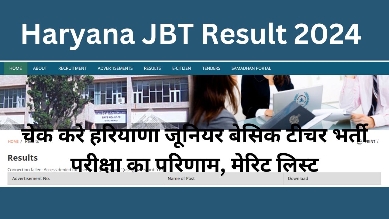 Haryana JBT Result 2024 : चेक करे हरियाणा जूनियर बेसिक टीचर भर्ती परीक्षा का परिणाम, मेरिट लिस्ट