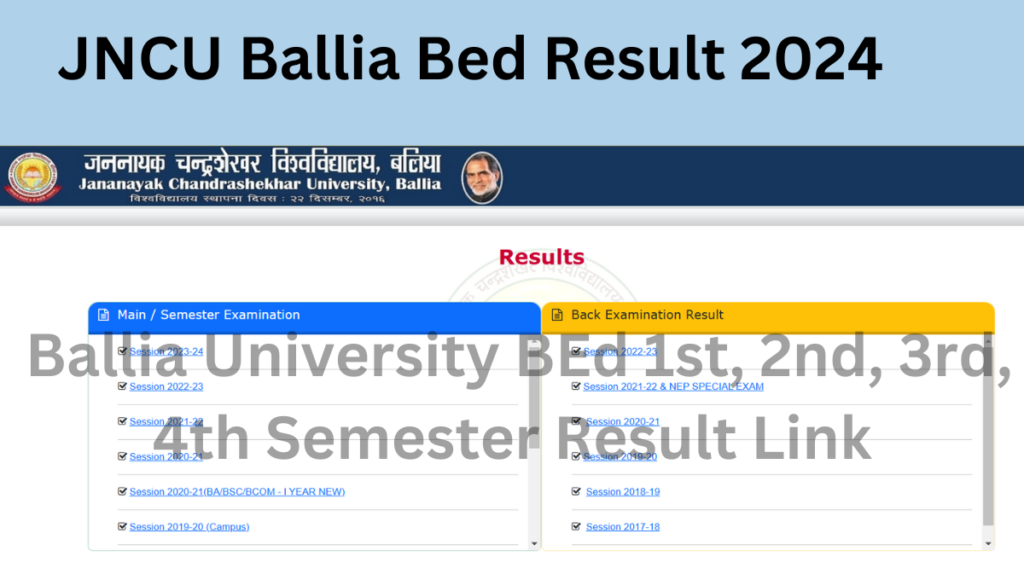 JNCU Ballia Bed Result 2024 For 1st, 2nd, 3rd, 4th Semester; Ballia University Result Link @jncu.in