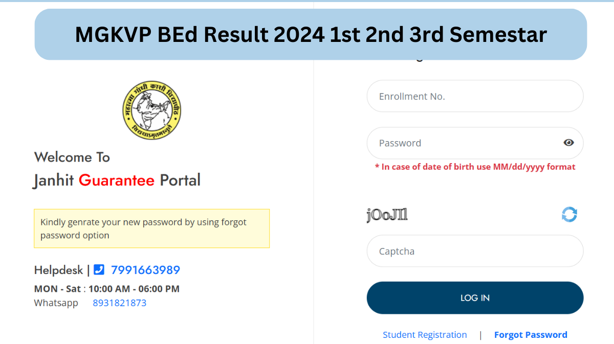 MGKVP BEd Result 2024 1st 2nd 3rd Semestar Check Name, Roll No Wise 