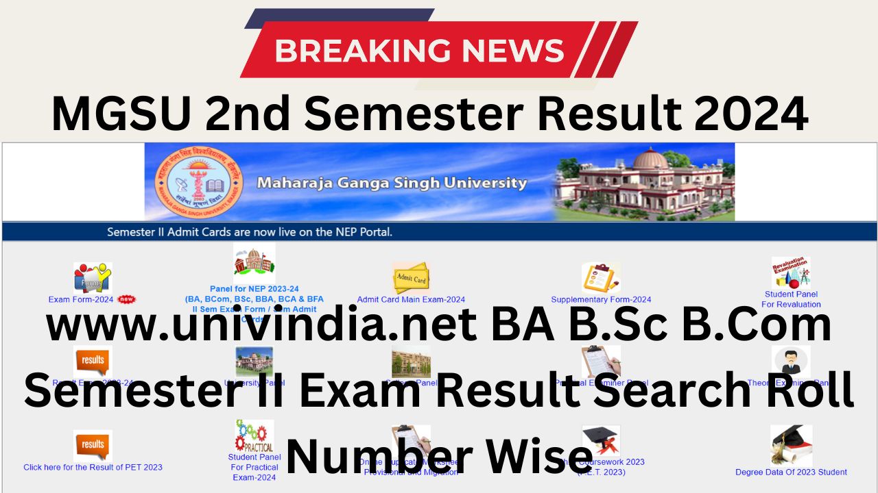 MGSU 2nd Semester Result 2024 : www.univindia.net BA B.Sc B.Com Semester II Exam Result Search Roll Number Wise