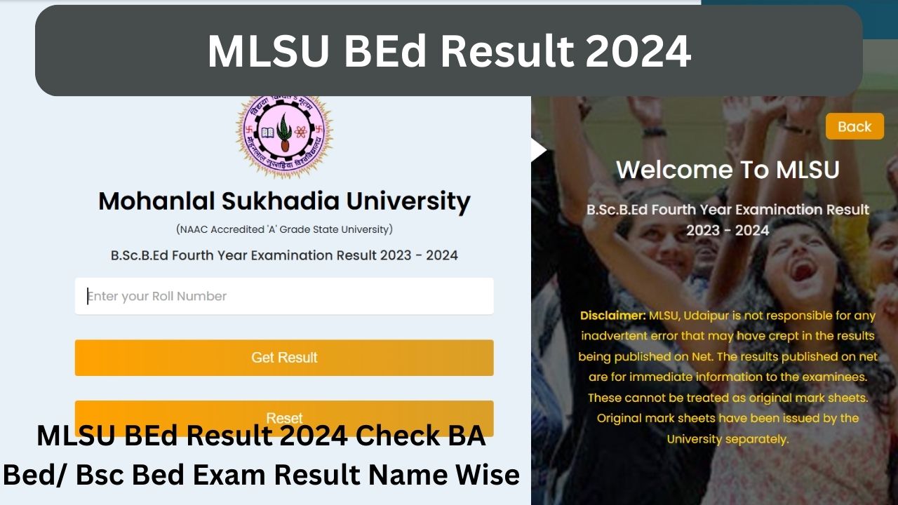 MLSU BEd Result 2024 Check BA Bed/ Bsc Bed Exam Result Name Wise