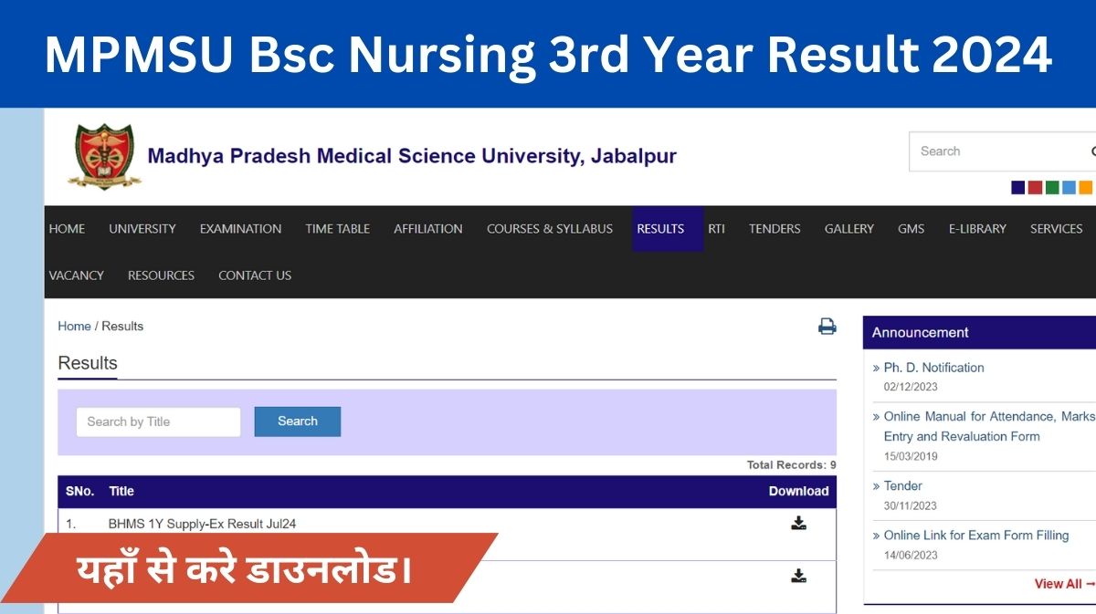 MPMSU Bsc Nursing 3rd Year Result 2024 (Link) mpmsu.edu.in notification 2024 Result BHMS, B.Sc, M.Sc, BDS