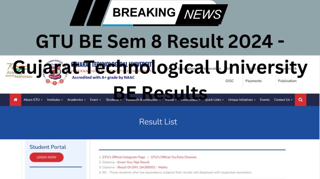 GTU BE Sem 8 Result 2024 - Gujarat Technological University BE Results