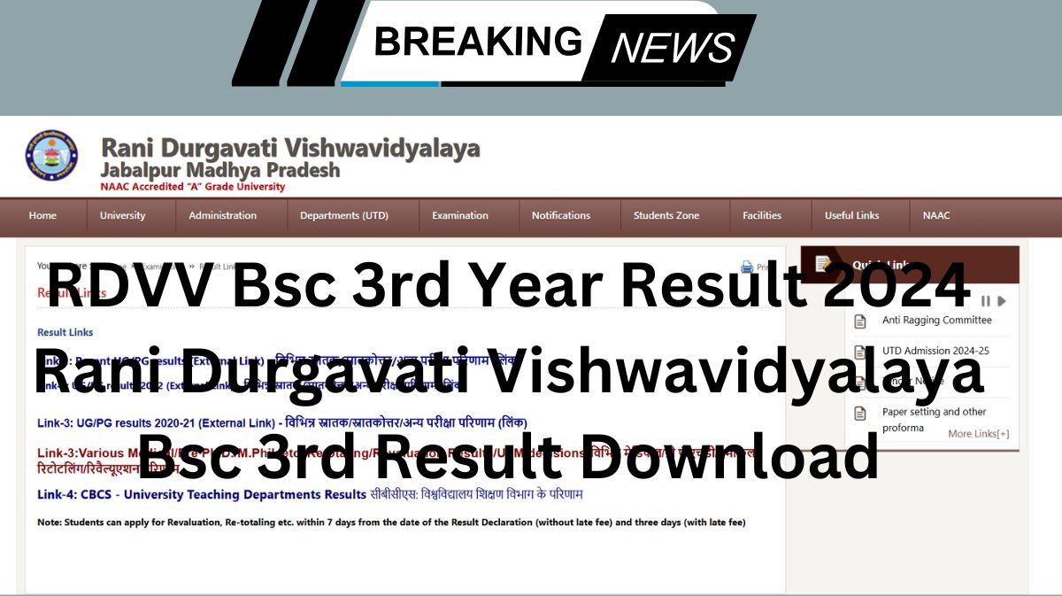 RDVV Bsc 3rd Year Result 2024 Rani Durgavati Vishwavidyalaya Bsc 3rd Result Download www.rdvvonline.gov.in