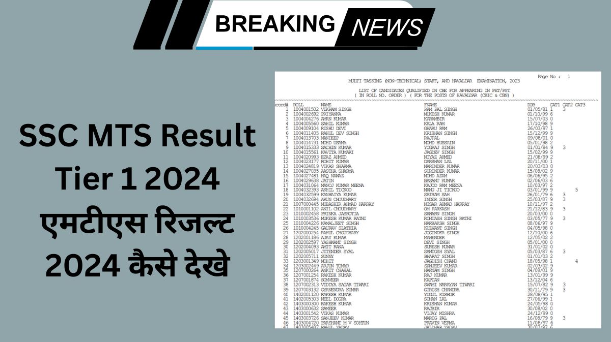 SSC MTS Result Tier 1 2024 एमटीएस रिजल्ट 2024 कैसे देखे